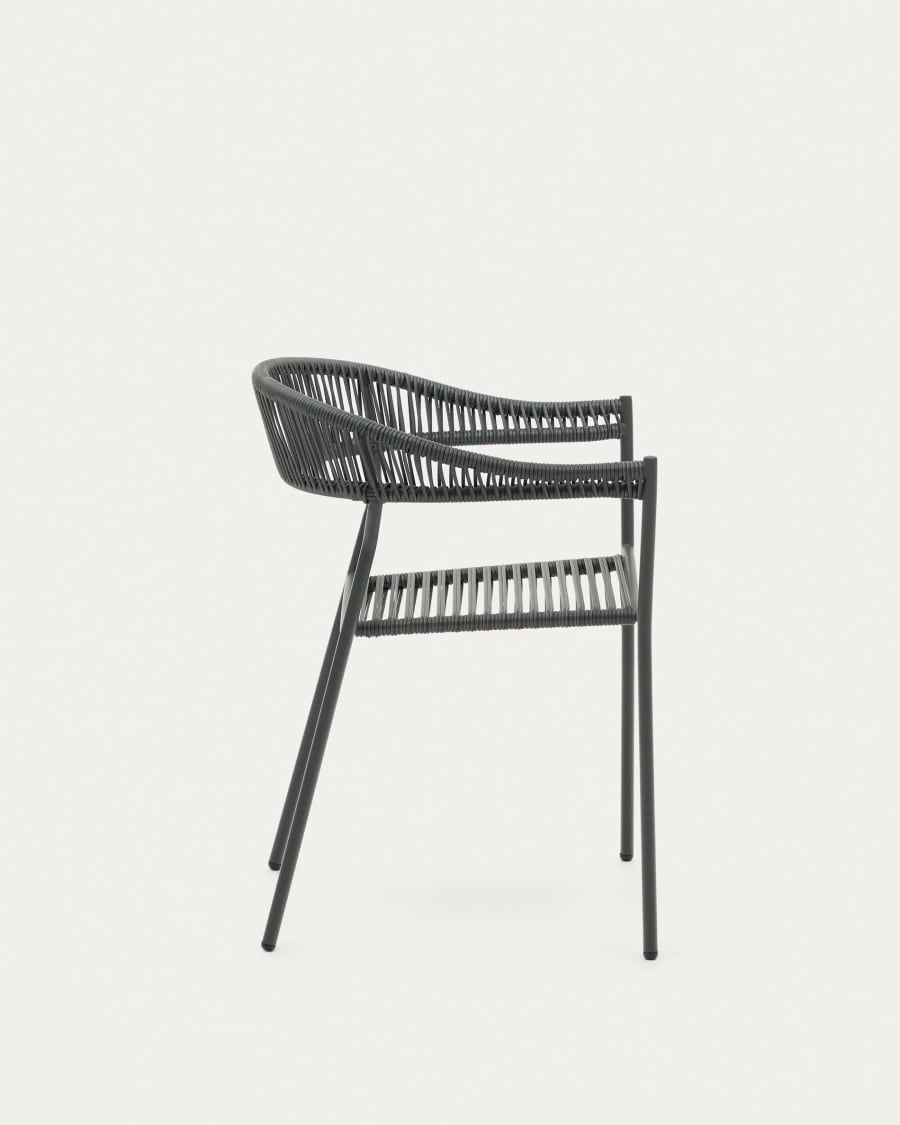 Futadera stackable outdoor chair in grey synthetic cord and grey painted steel