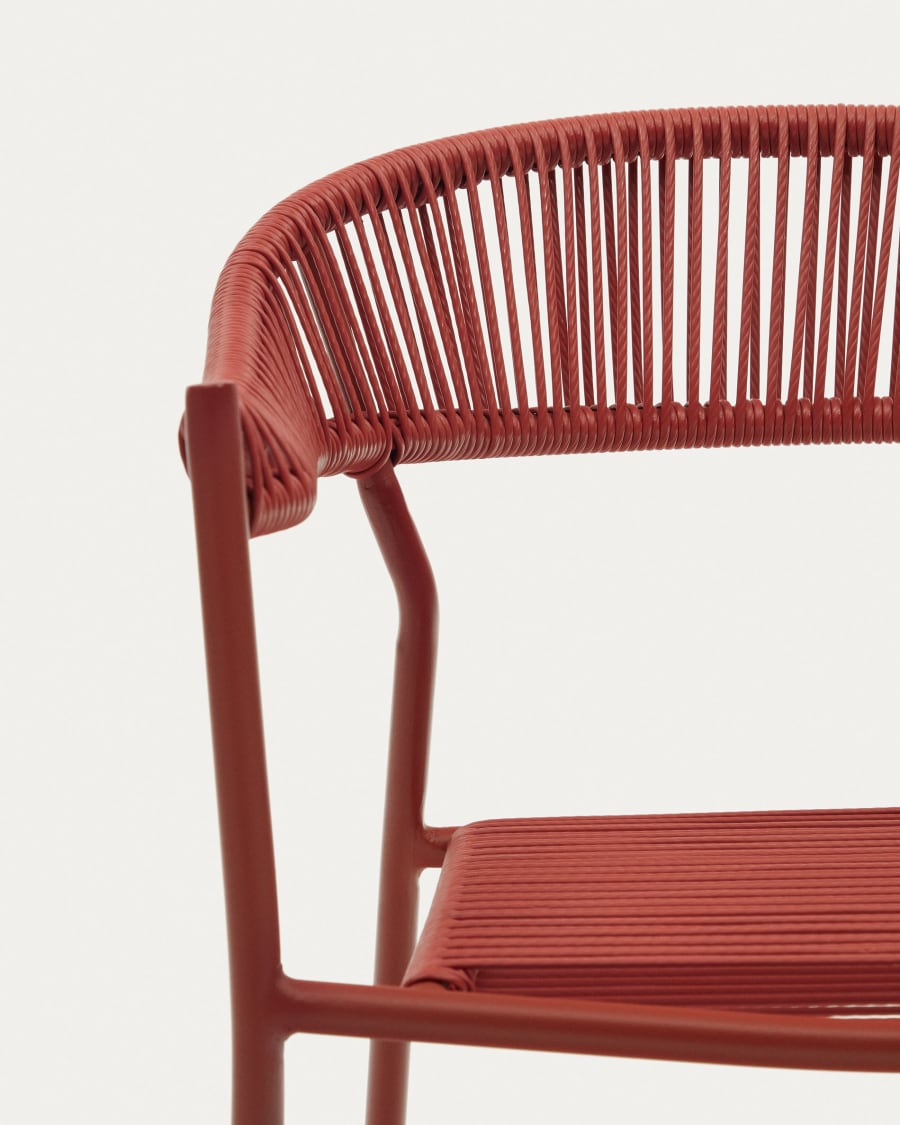 Futadera stackable outdoor chair in terracotta synthetic cord and terracotta painted steel