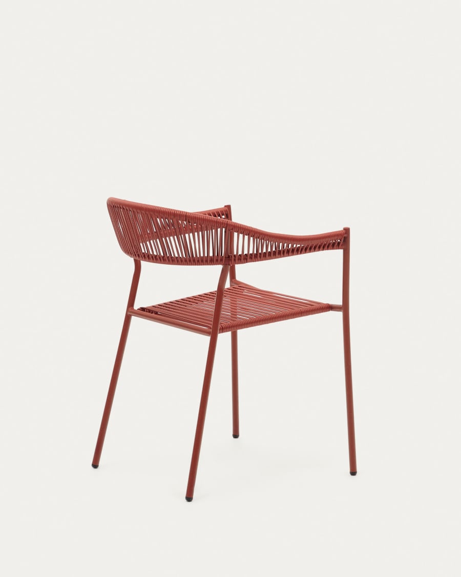 Futadera stackable outdoor chair in terracotta synthetic cord and terracotta painted steel