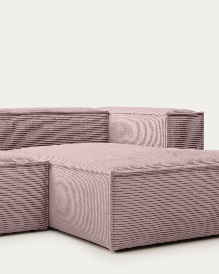 Blok 3 seater sofa with right side chaise longue in pink wide seam corduroy, 300 cm
