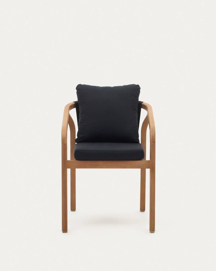 Malaret stackable chair in solid eucalyptus and black cord, FSC