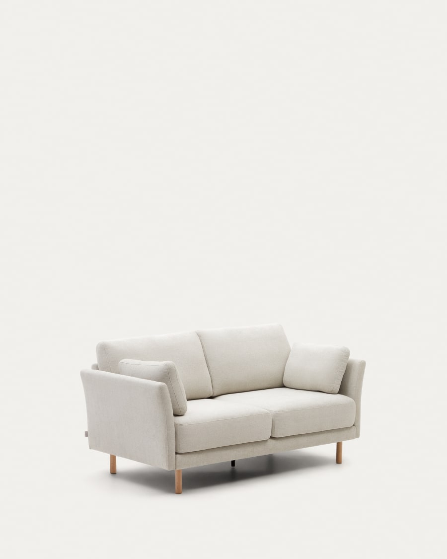 Gilma 2 seater sofa in chenille pearl with natural wood finish legs, 170 cm