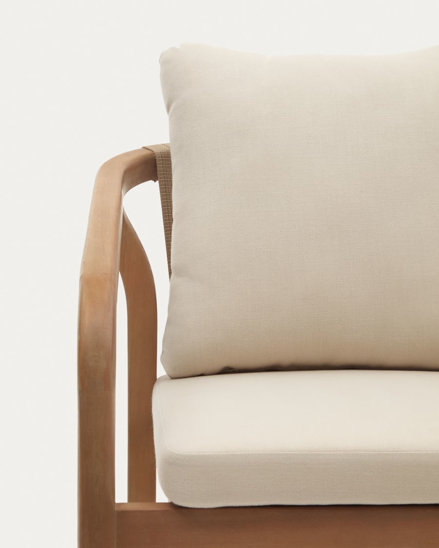 Malaret stackable chair in solid eucalyptus and beige cord, FSC