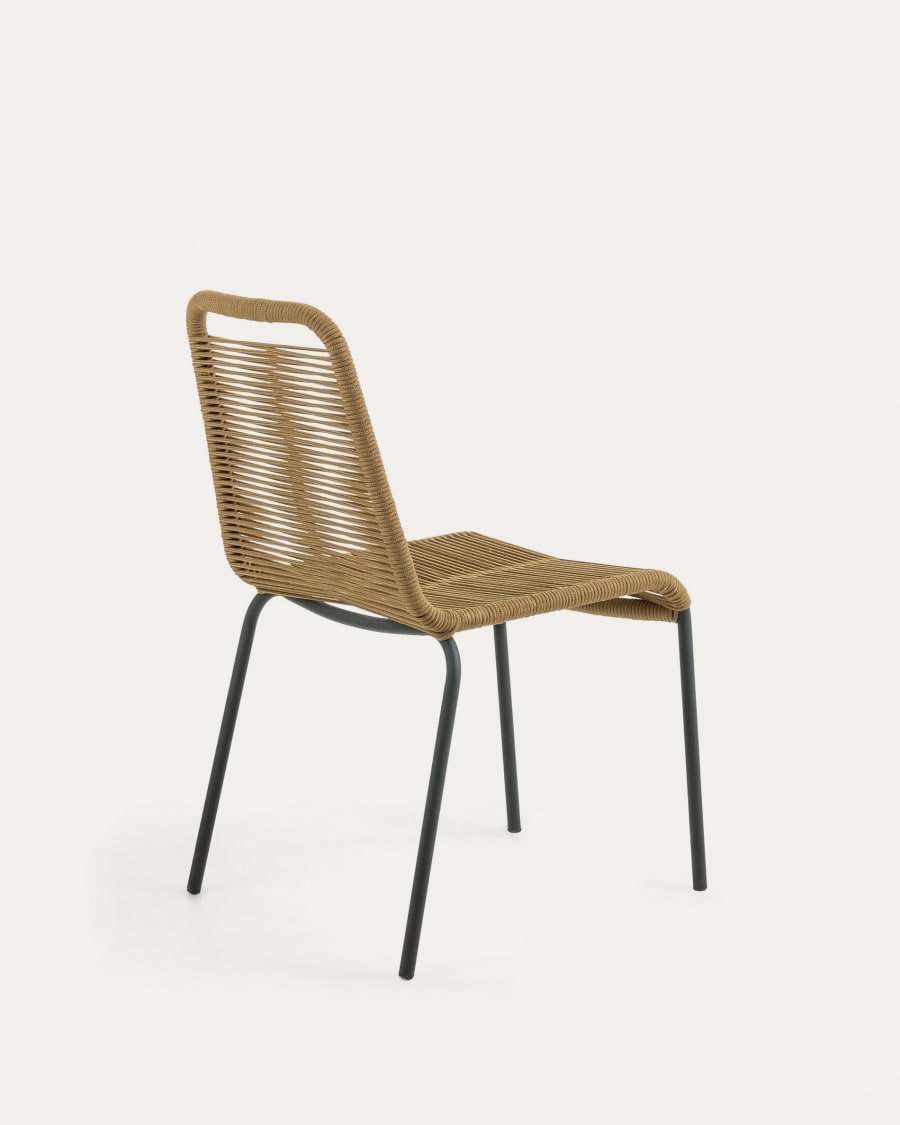Lambton stackable chair in brown rope and steel with black finish