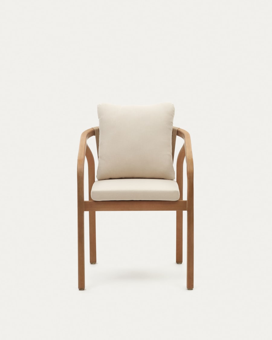 Malaret stackable chair in solid eucalyptus and beige cord, FSC