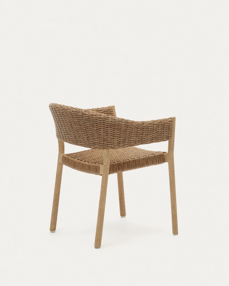 Pola 100% outdoor stackable chair in solid eucalyptus and faux-rattan with a natural finish, FSC
