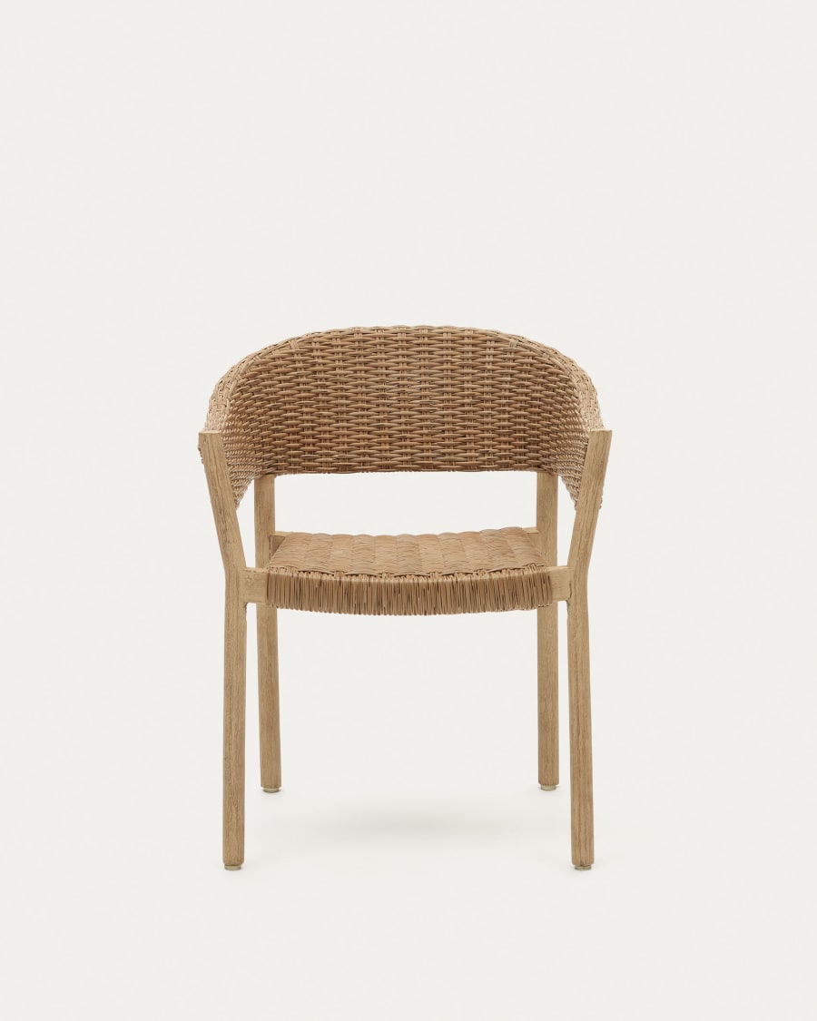 Pola 100% outdoor stackable chair in solid eucalyptus and faux-rattan with a natural finish, FSC