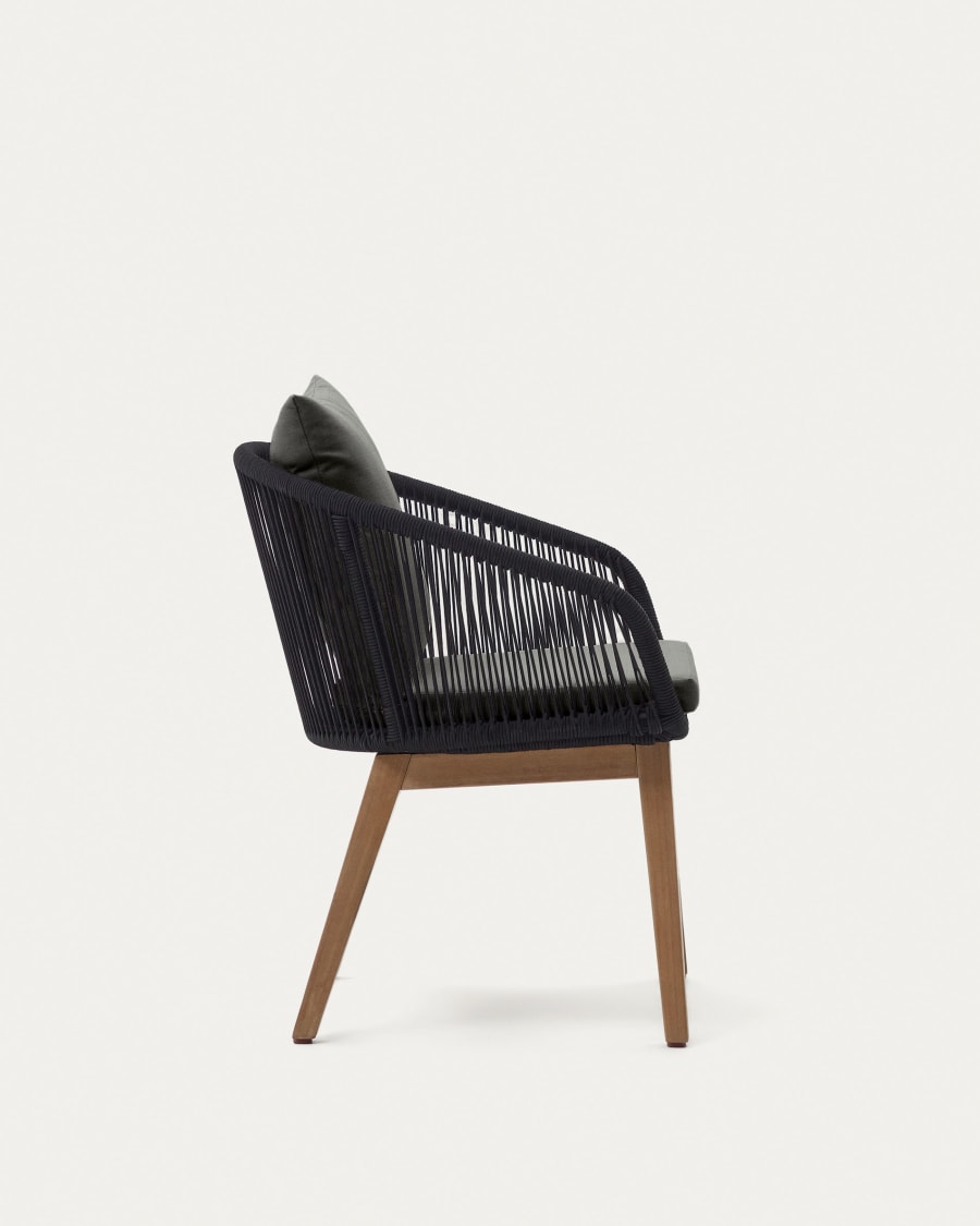 Portalo chair in black cord with solid acacia wood legs