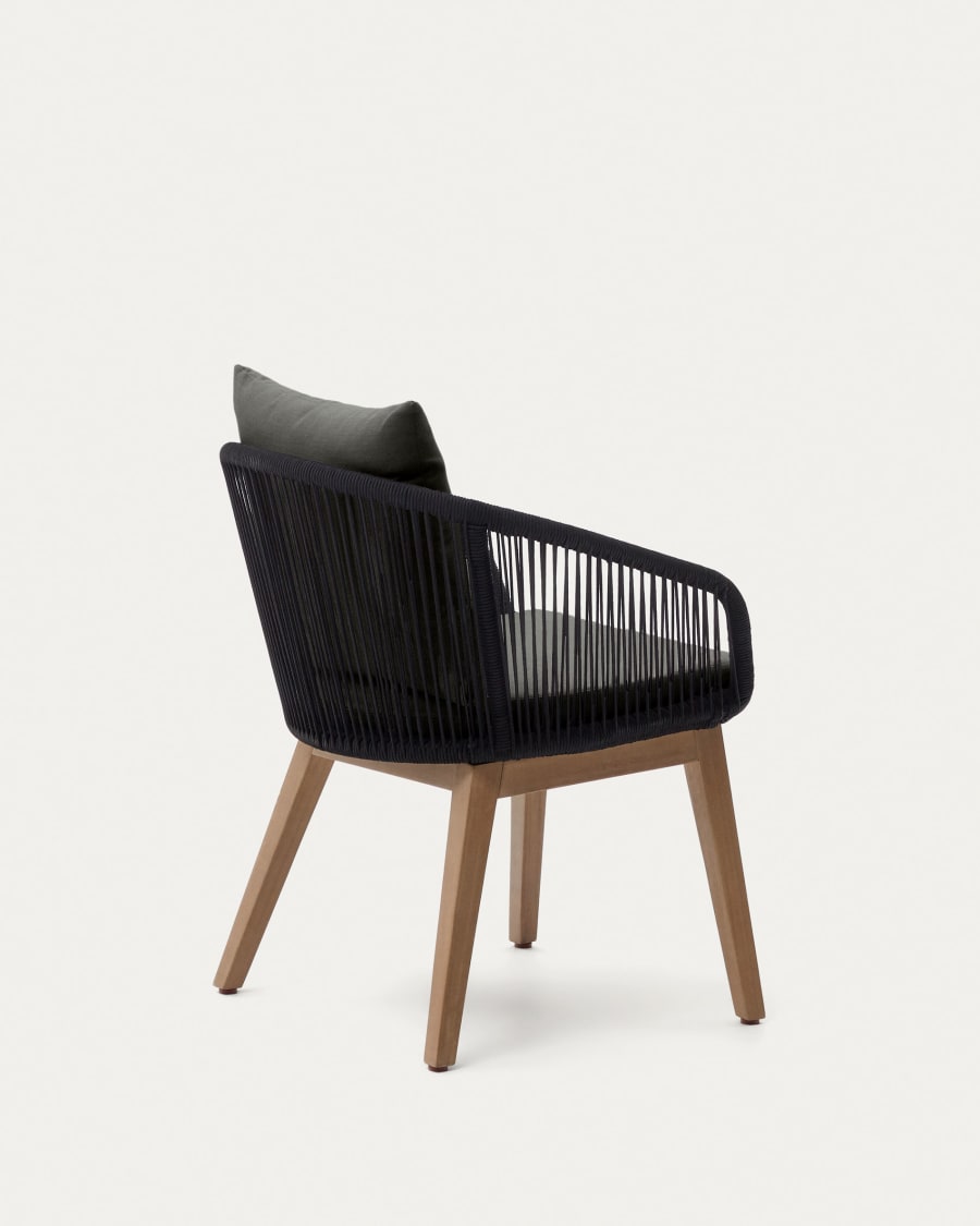 Portalo chair in black cord with solid acacia wood legs