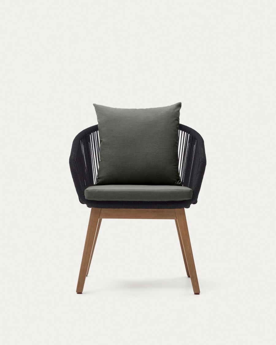 Portalo chair in black cord with solid acacia wood legs