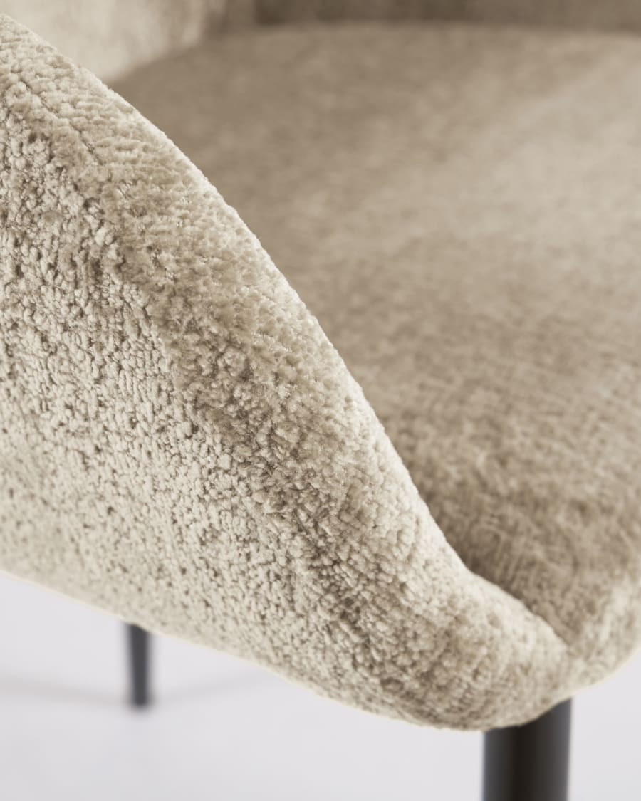 Konna chair in beige chenille with steel legs and painted black finish FR