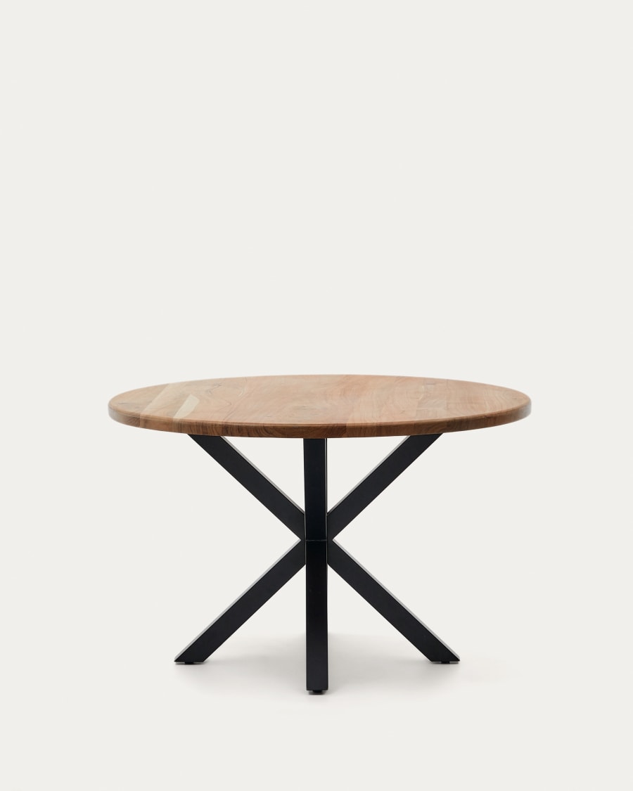 Argo round table in acacia solid wood and steel legs with black finish, Ø 120 cm