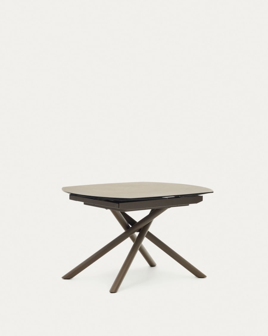 Yodalia extendable table, porcelain and steel legs with a brown finish, 130 (190) x 100 cm