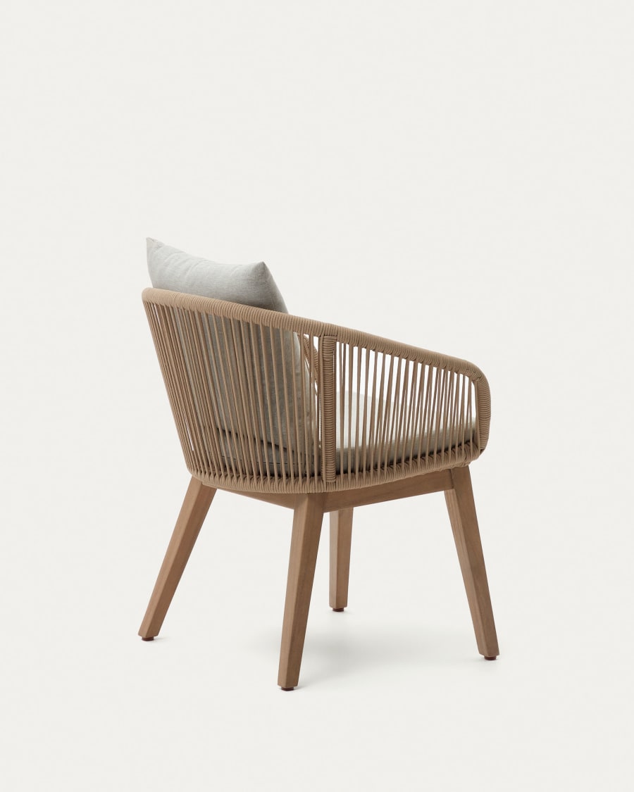 Portalo Stuhl aus Seil in Beige und Beinen massives Akazienholz FSC 100%