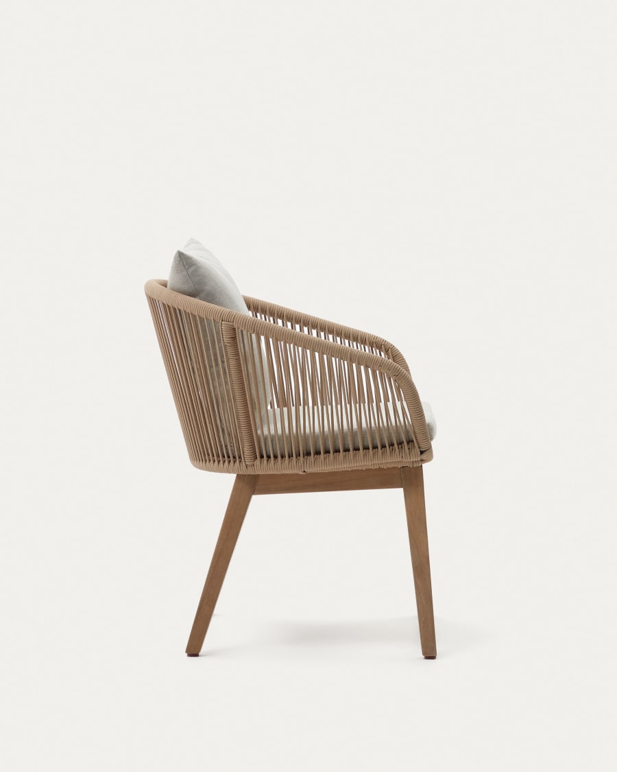 Portalo Stuhl aus Seil in Beige und Beinen massives Akazienholz FSC 100%