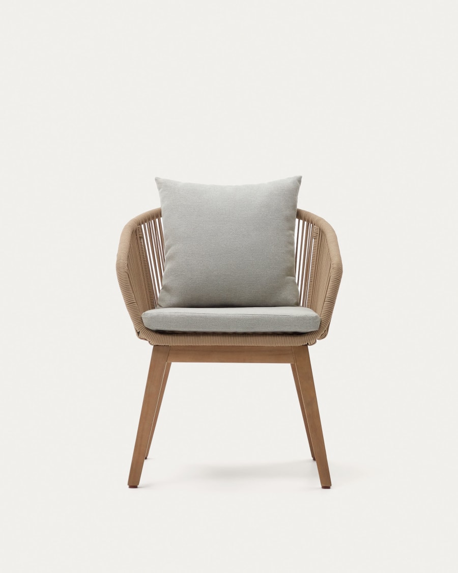 Portalo Stuhl aus Seil in Beige und Beinen massives Akazienholz FSC 100%