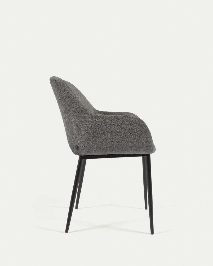 Konna chair in dark grey chenille with steel legs and painted black finish