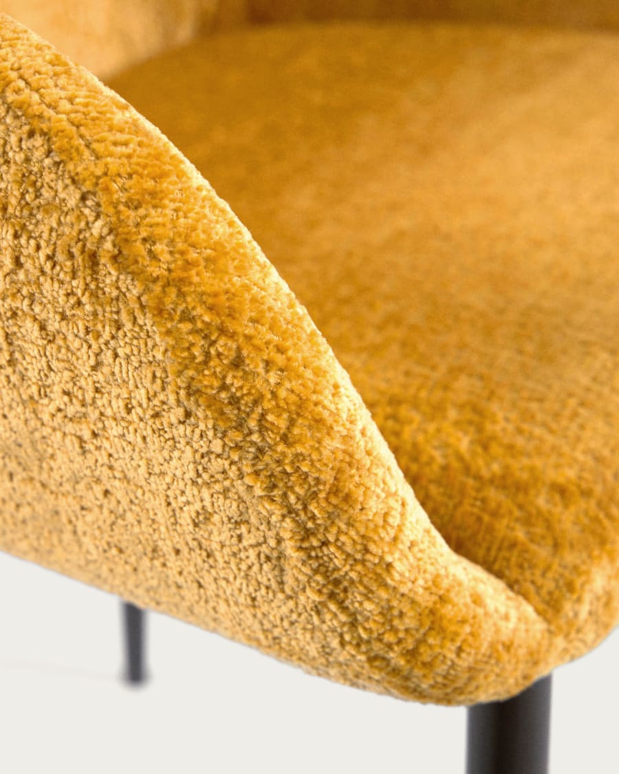 Konna chair in mustard chenille with steel legs and painted black finish