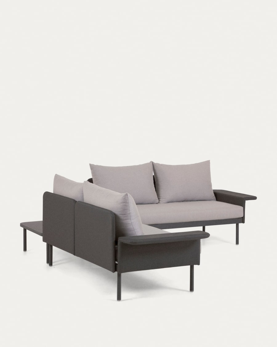 Zaltana outdoor corner sofa and table set in matt dark grey aluminium, 164 cm