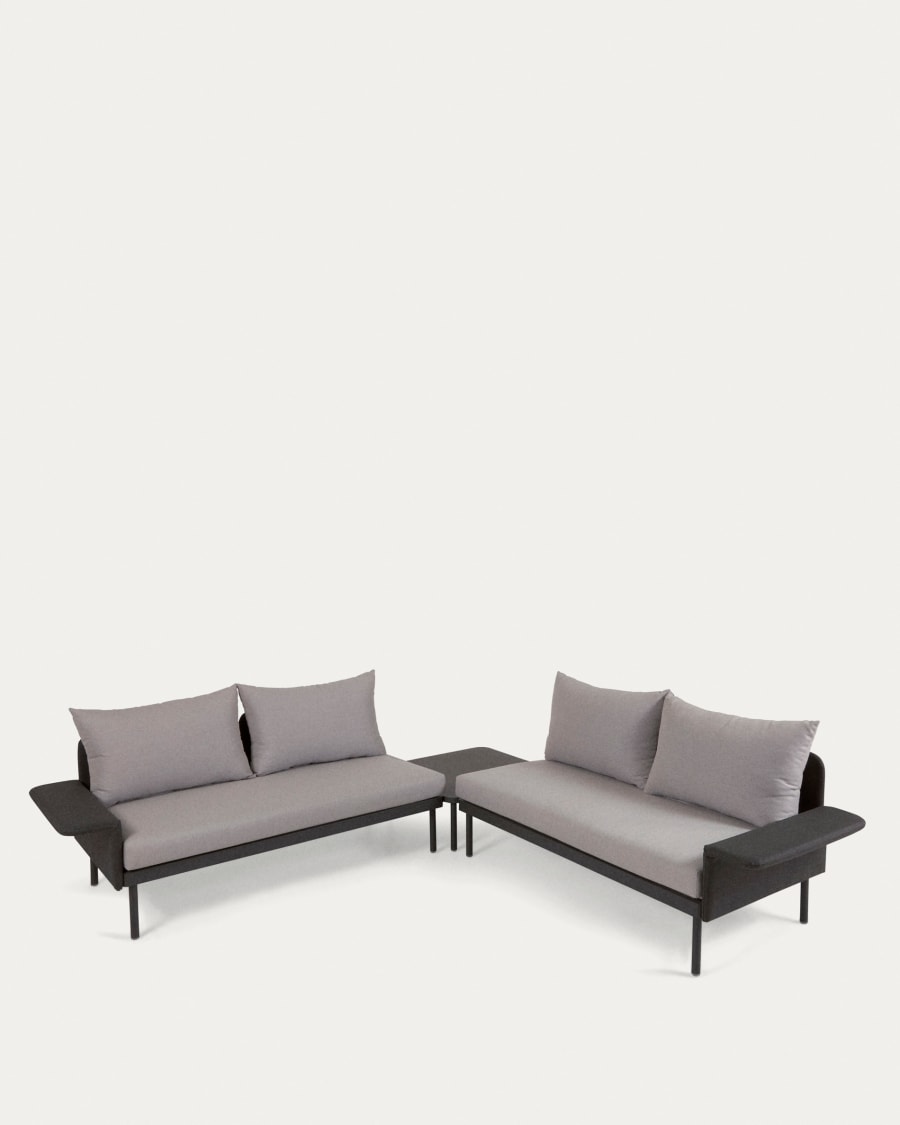 Zaltana outdoor corner sofa and table set in matt dark grey aluminium, 164 cm