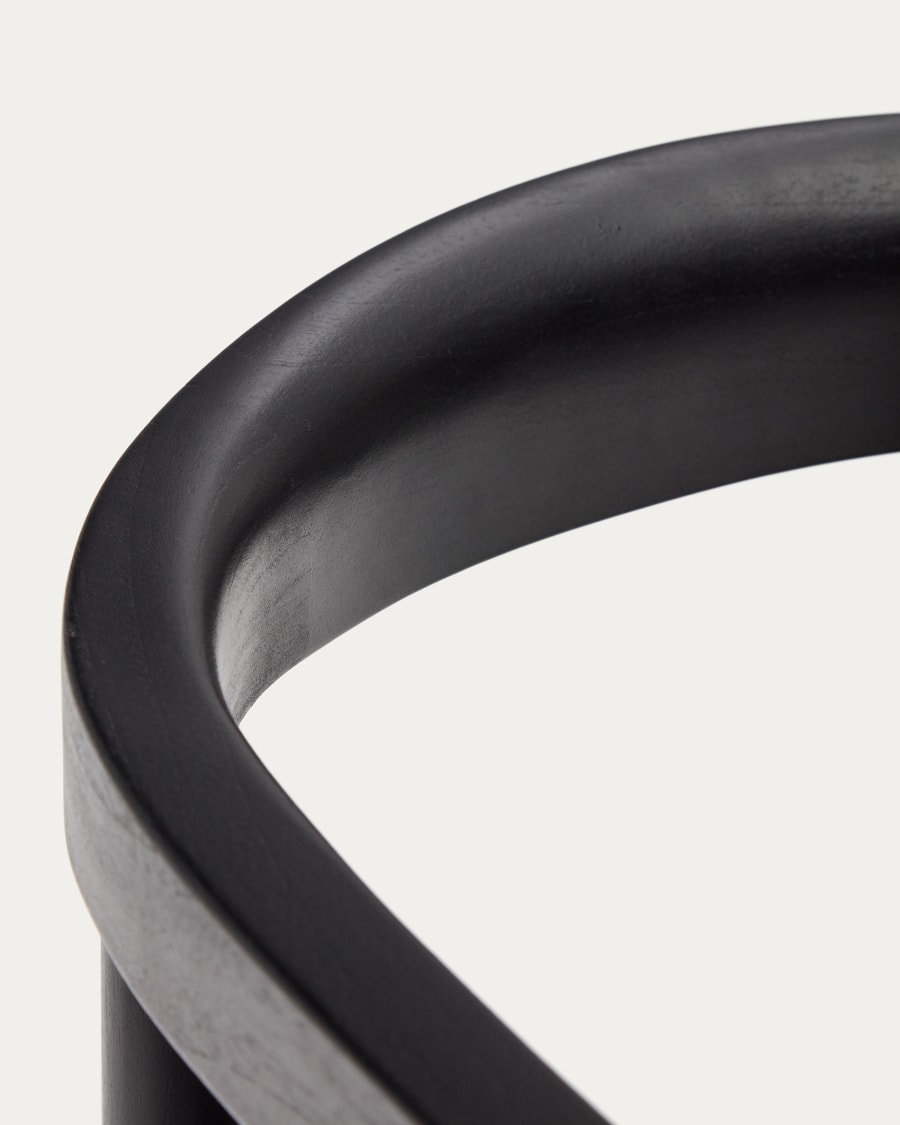 Ydalia stackable outdoor chair in solid teak wood with black finish and black rope