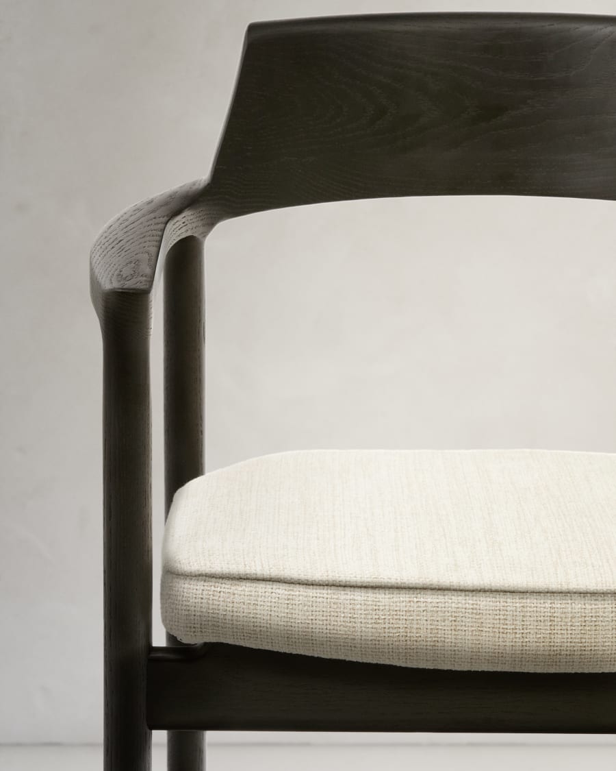 Alocs chair removable cover in beige chenille solid oak wood black finish FSC Mix Credit