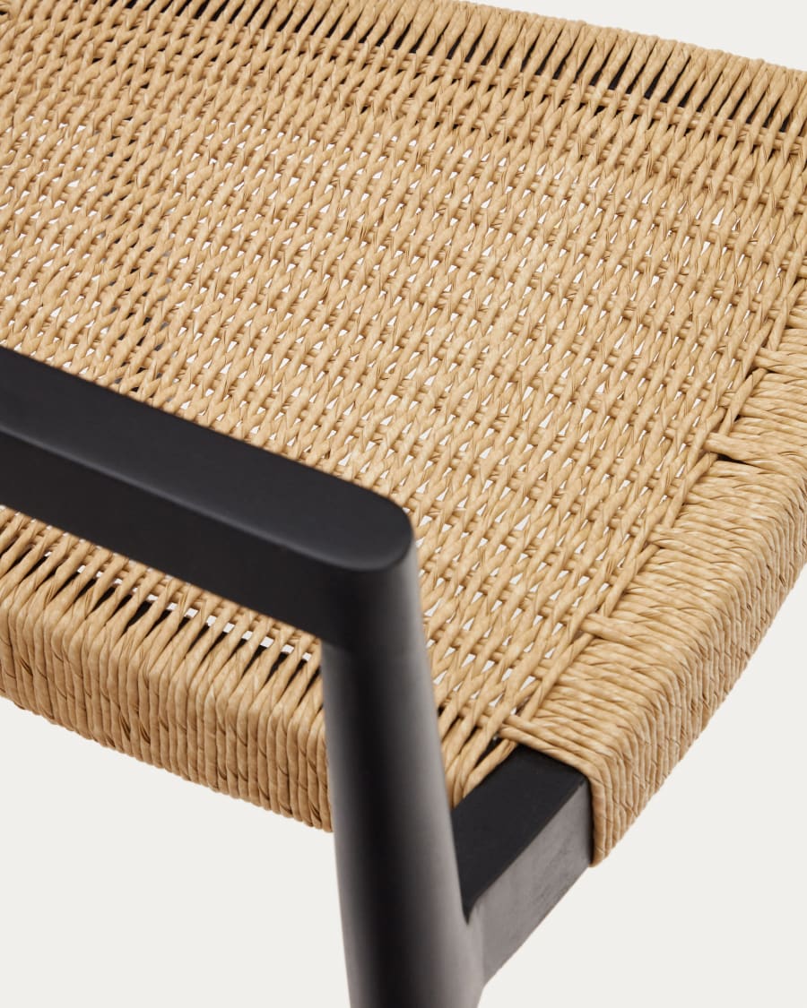 Ydalia stackable outdoor chair in solid teak wood with black finish and synthetic rattan rope
