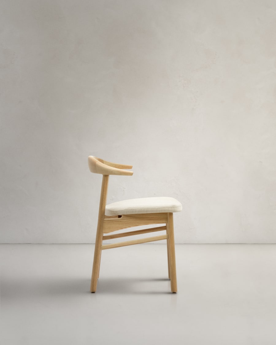 Timons chair removable cover in beige chenille solid oak wood natural finish FSC Mix Credit