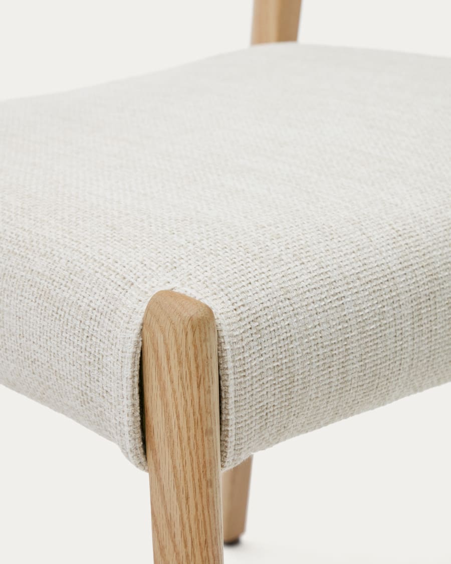Cudia chair removable cover in beige chenille solid oak wood natural finish FSC Mix Credit