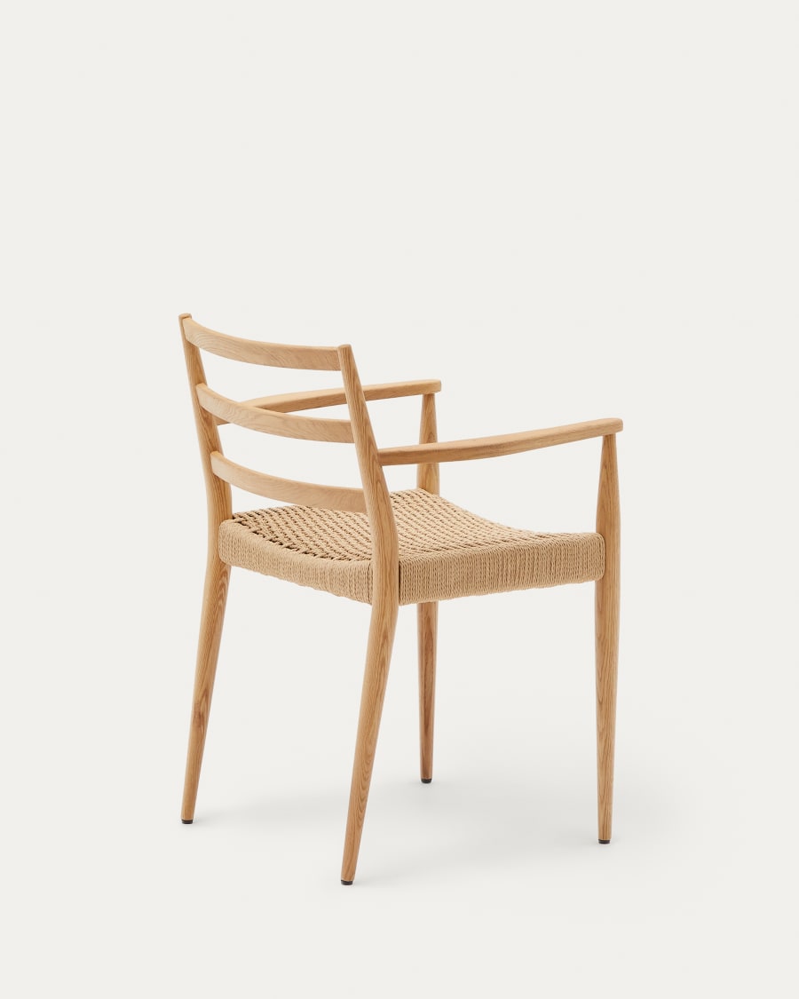 Analy chair with armrests in solid oak wood in a natural finish and rope cord seat FSC 100%