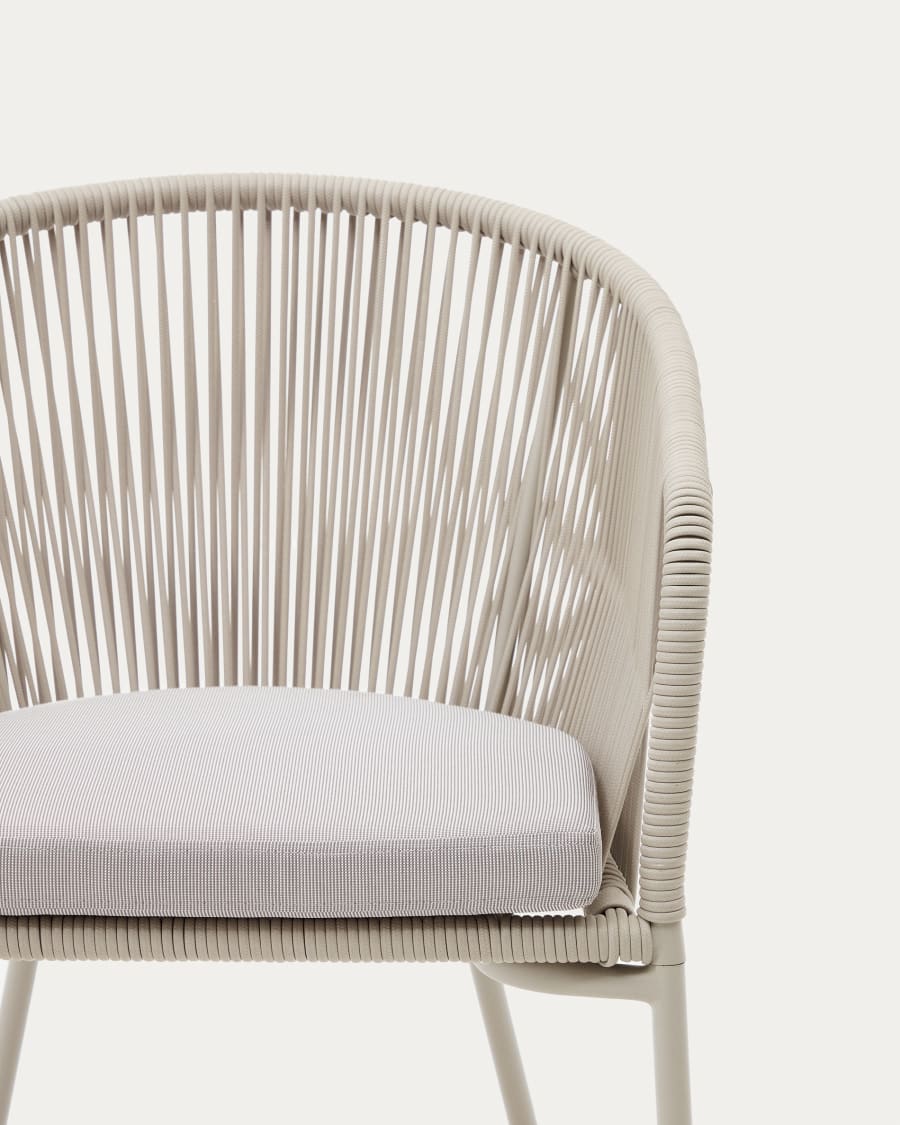 Yanet chair with synthetic rope in ecru and galvanized steel legs