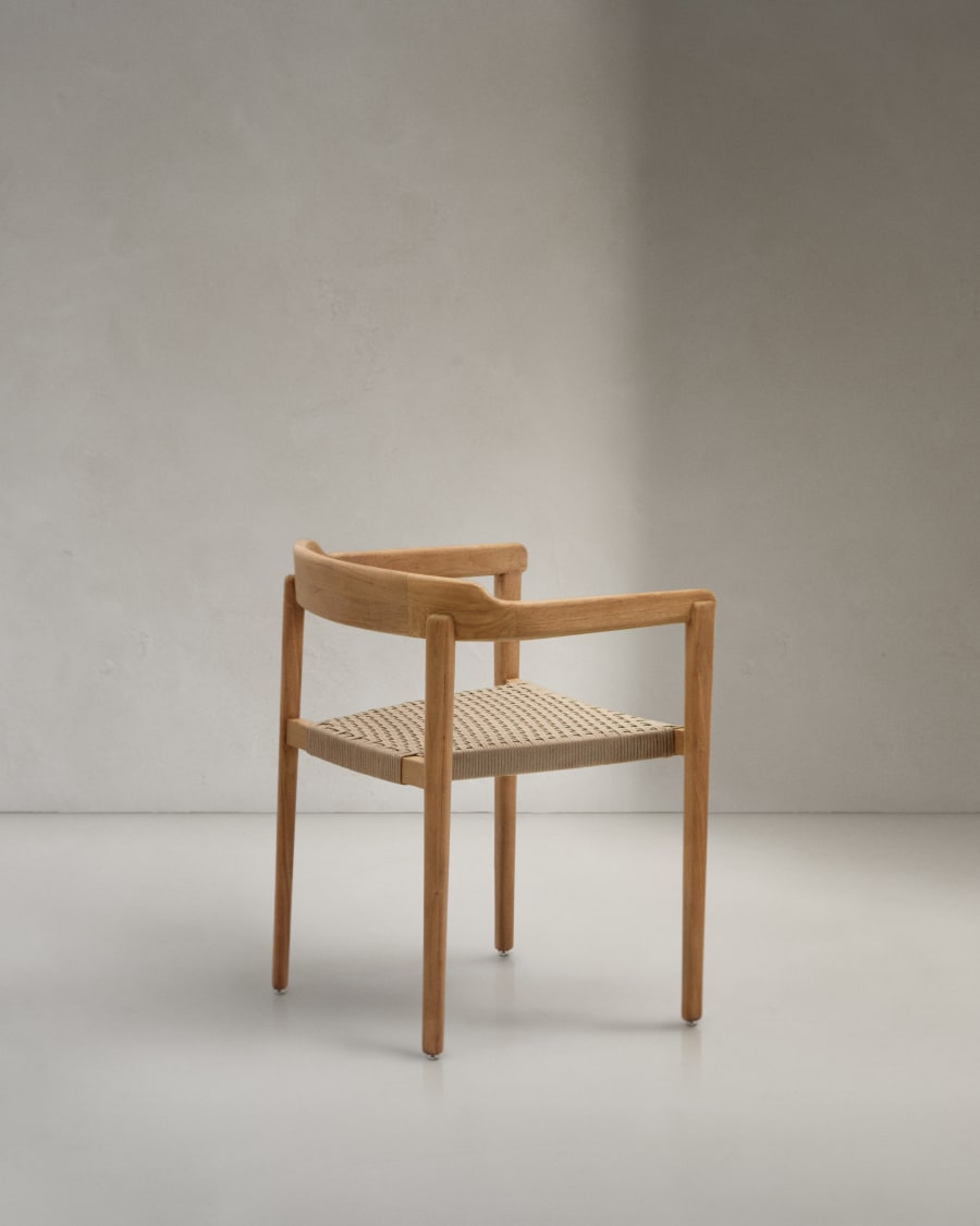 Icaro stackable chair solid teak wood with natural finish and beige rope cord, FSC 100%