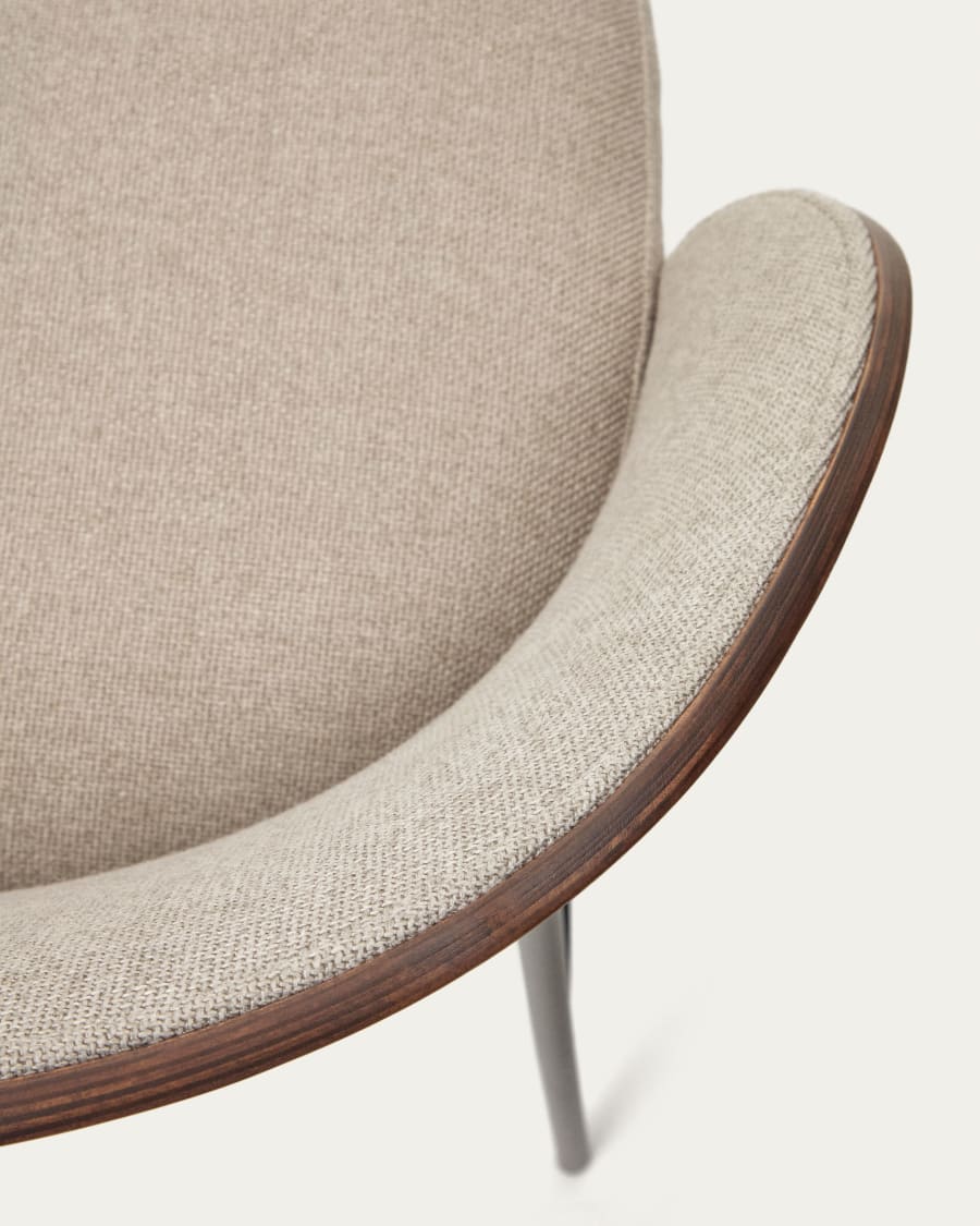 Eamy stool light brown chenille and ash wood veneer with a wenge finish and black metal, 77 cm