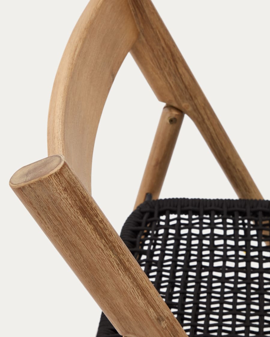 Dandara folding chair in solid acacia wood with steel structure and black cord FSC 100%
