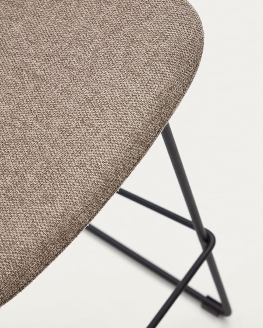 Zahara bar stool in brown with steel legs in black finish, height 65 cm