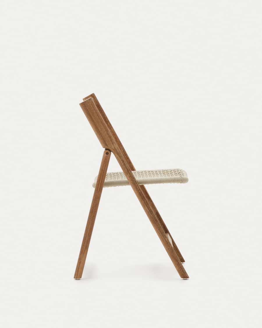 Dandara solid acacia wood folding chair, steel structure and white cord, FSC 100%