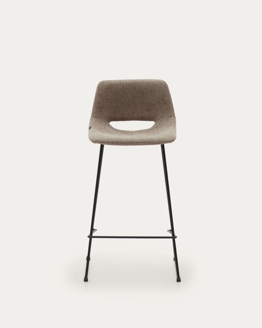 Zahara bar stool in brown with steel legs in black finish, height 65 cm
