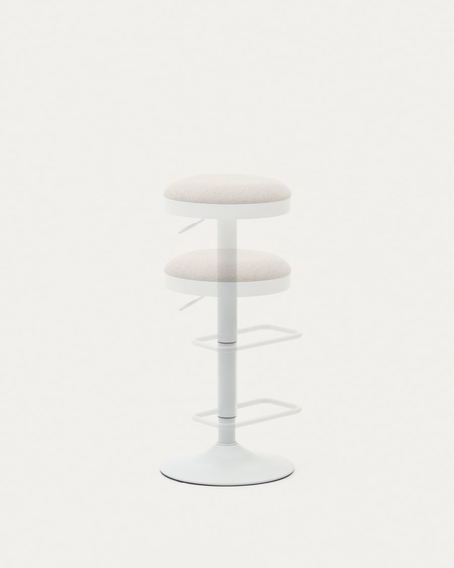 Zaib stool in beige chenille and matt white steel height 63-84 cm FSC 100%