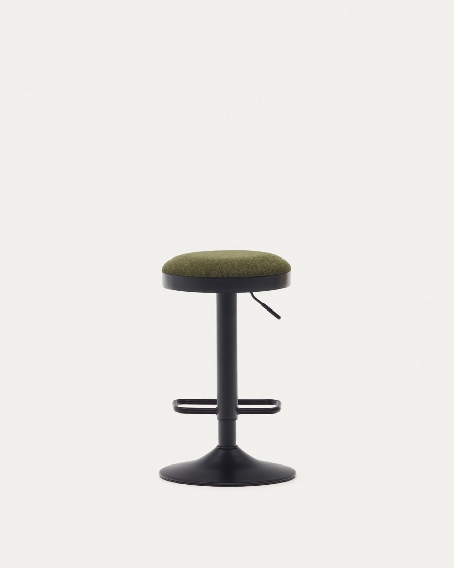 Zaib stool in dark green chenille and matt black steel height 63-84 cm FSC 100%