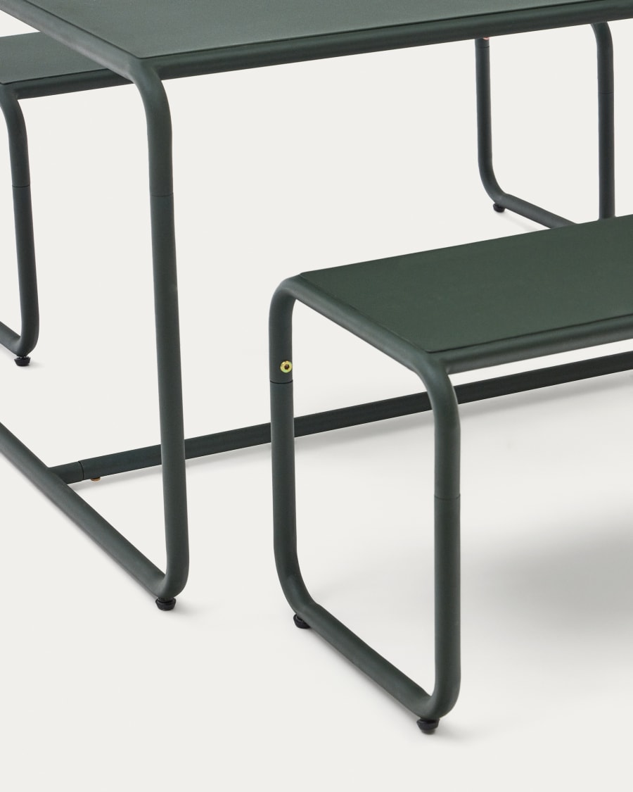 Set infantile Sotil con 2 panche e tavolo in acciaio galvanizzato, finitura verde 95 x 62 cm
