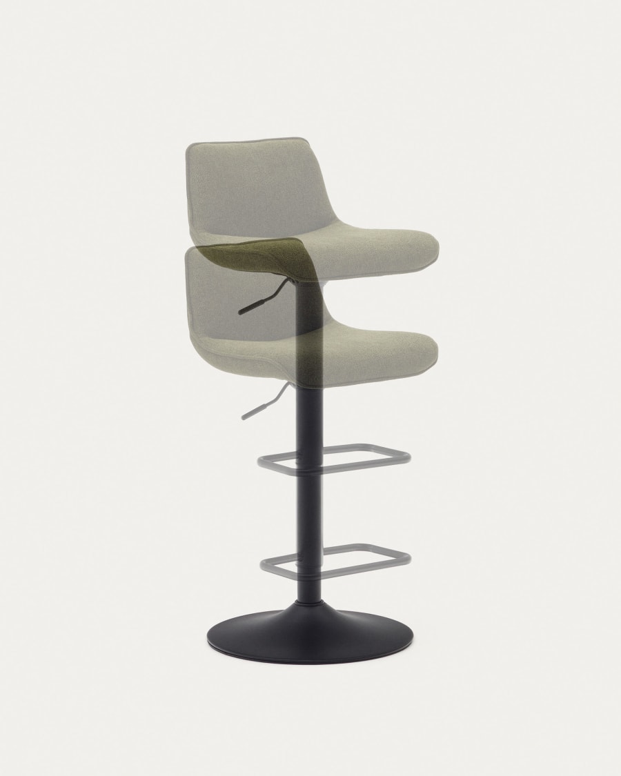Zenda stool in dark green chenille and matt black steel height 81-102 cm FSC 100%