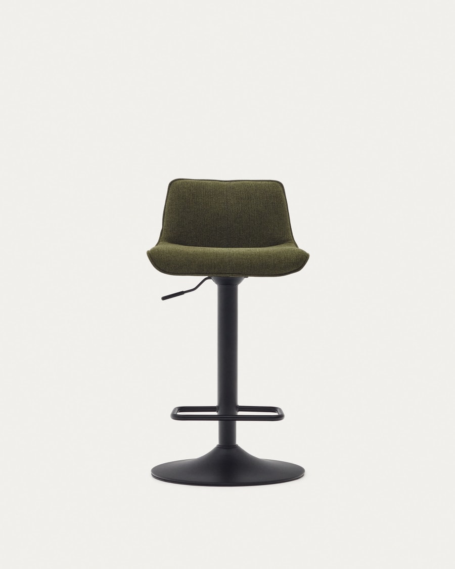 Zenda stool in dark green chenille and matt black steel height 81-102 cm FSC 100%