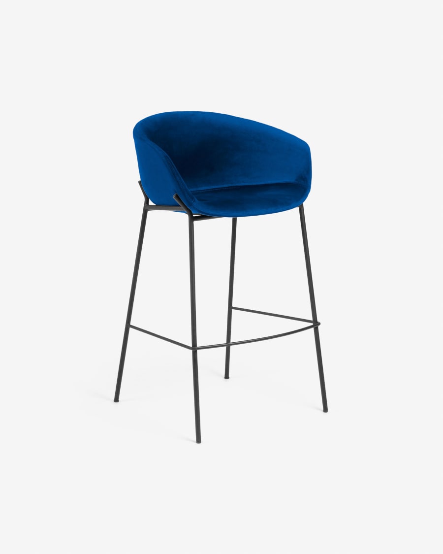 Blue velvet Yvette barstool height 65 cm
