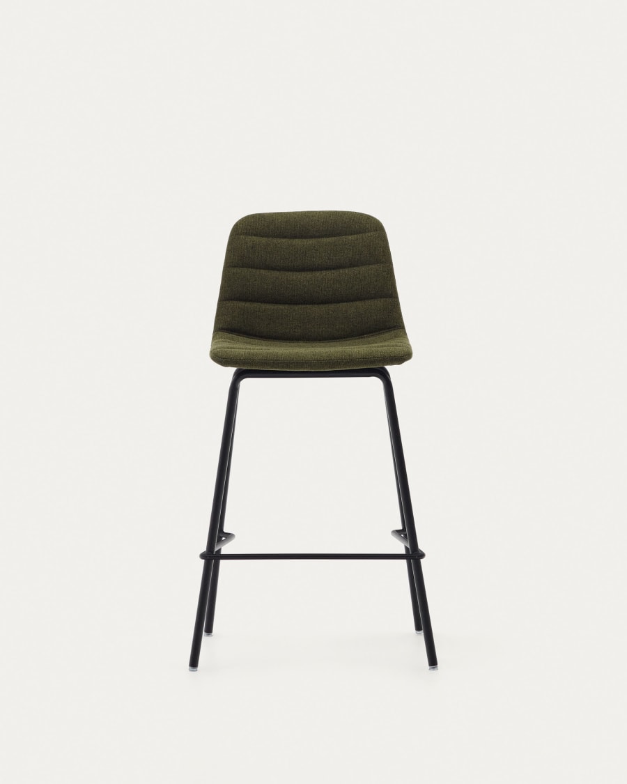 Zunilda stool in dark green and steel chenille with matt black finish height 65 cm FSC 100%