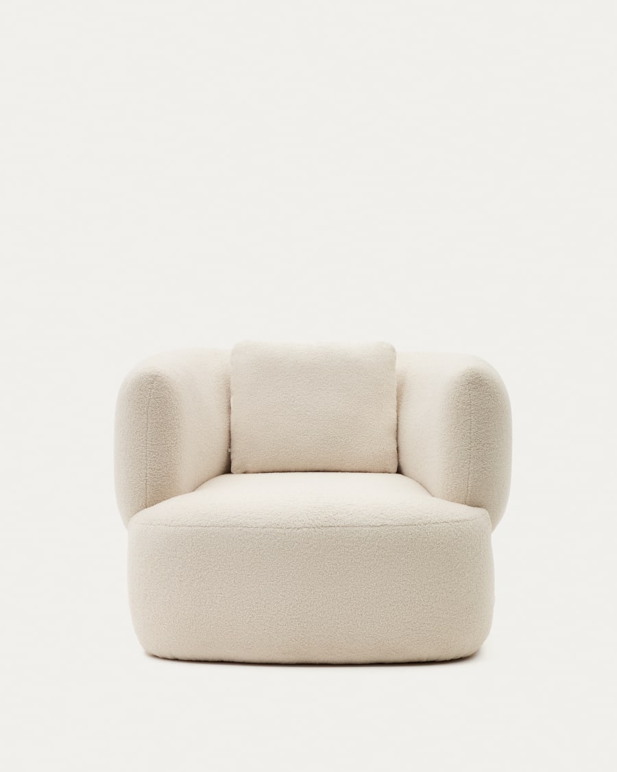 Martina armchair in ecru bouclé with cushion FSC Mix Credit