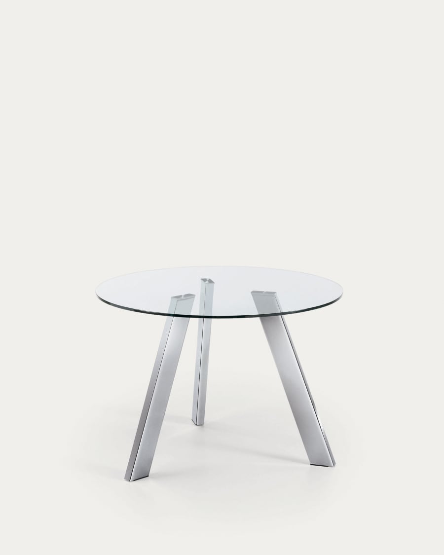 Carib round glass table with steel legs with chrome finish Ø 110