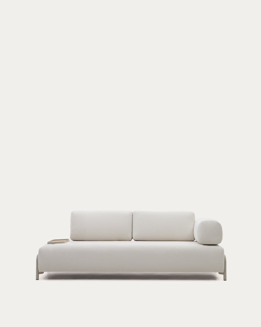 Compo 3-seater beige chenille sofa, small tray oak veneer and beige metal structure 232cm FSC Mix Credit