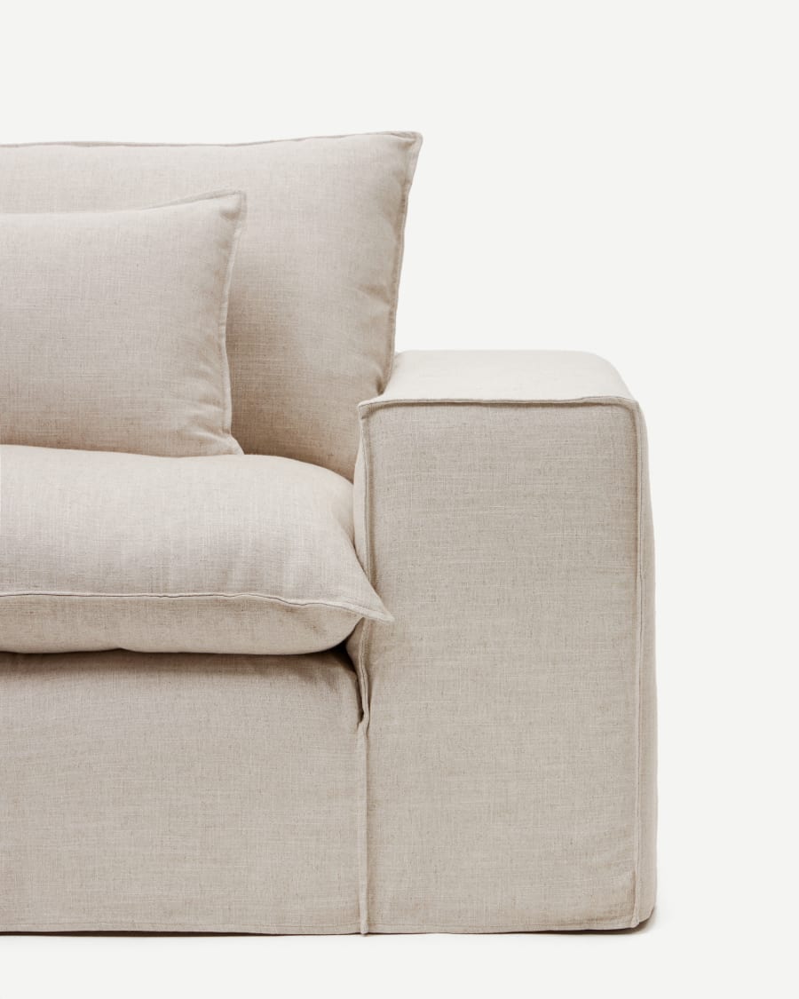Anarela 3-Sitzer-Sofa mit abnehmbarem Bezug und Kissen aus Leinen Beige 280 cm
