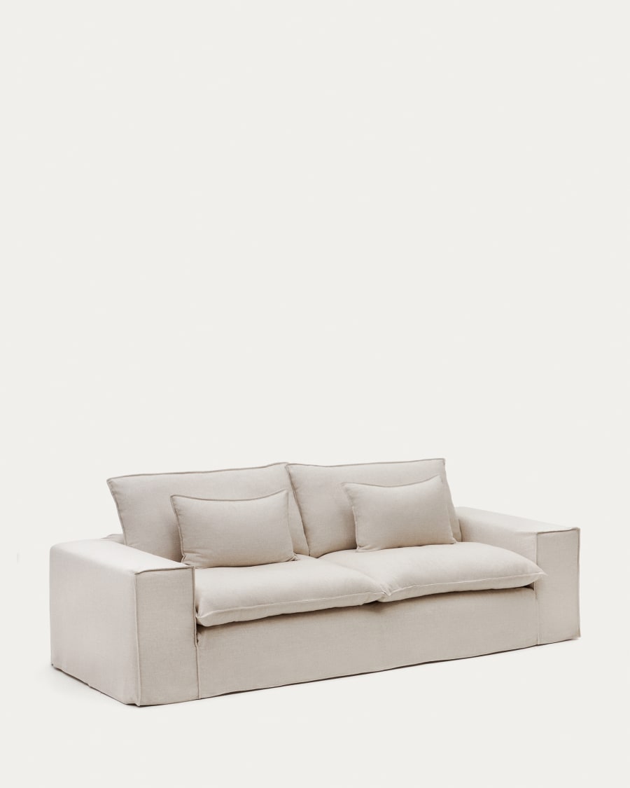 Anarela 3-Sitzer-Sofa mit abnehmbarem Bezug und Kissen aus Leinen Beige 280 cm