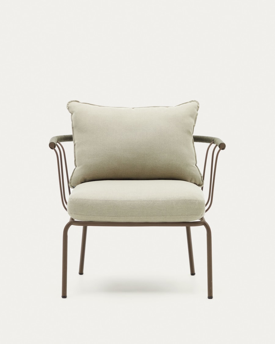 Salguer armchair in green cord and steel with a brown painted finish